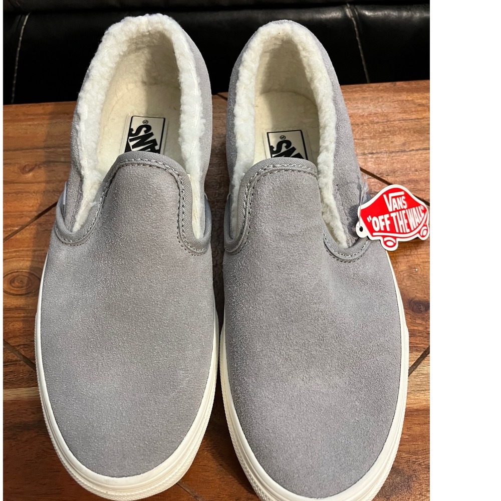 Vans Off The Wall Slip On Gray Suede Sherpa Lined Skate Shoes Womens  7.5 NWB - Picture 2 of 12